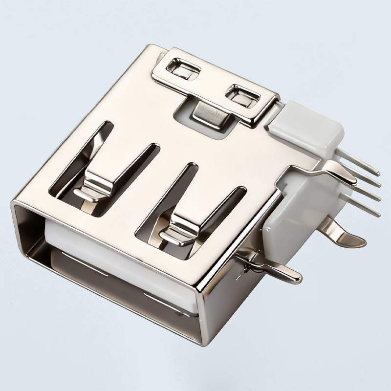 USB AF 90°侧插 短体正向 卷四边 白胶铁壳