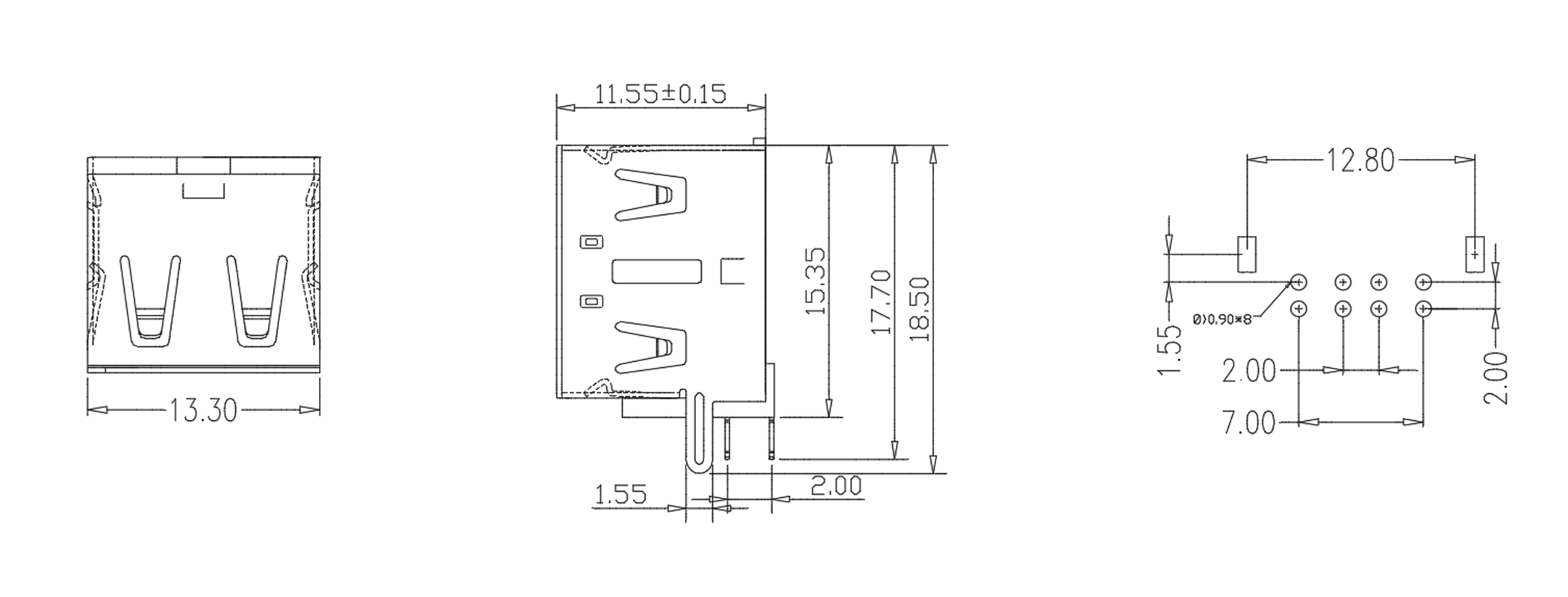USB AF 双层90度DIP 11